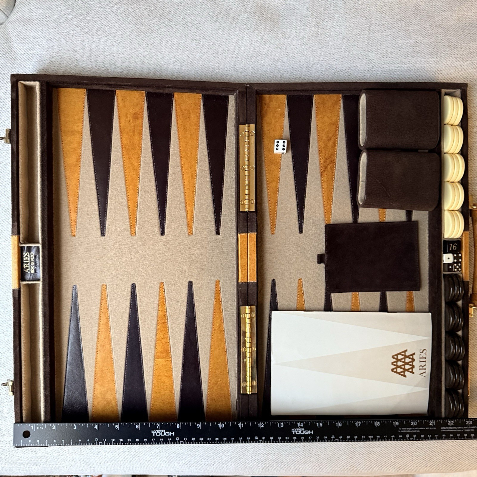 Vintage Aries Mexico Pigskin leather Backgammon Set Case Complete checkers W/Key