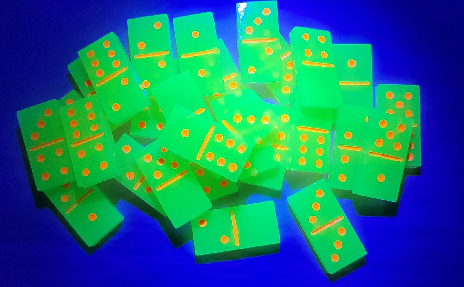Handmade Glow in The Dark Green with Orange Dots Dominoes Double 6 Set, Gift Toy