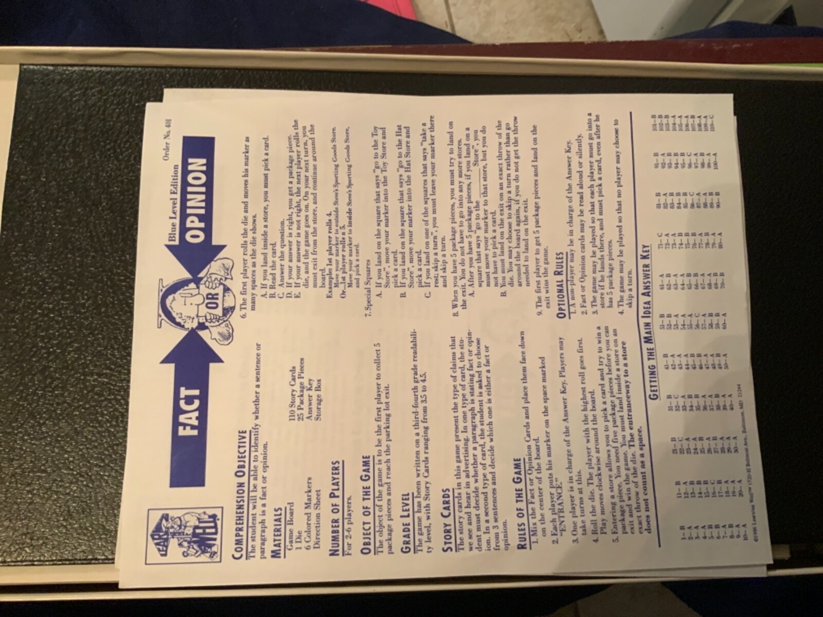 Learning Well comprehension Games kit: Fact Or Opinion – Red Level – No. 401