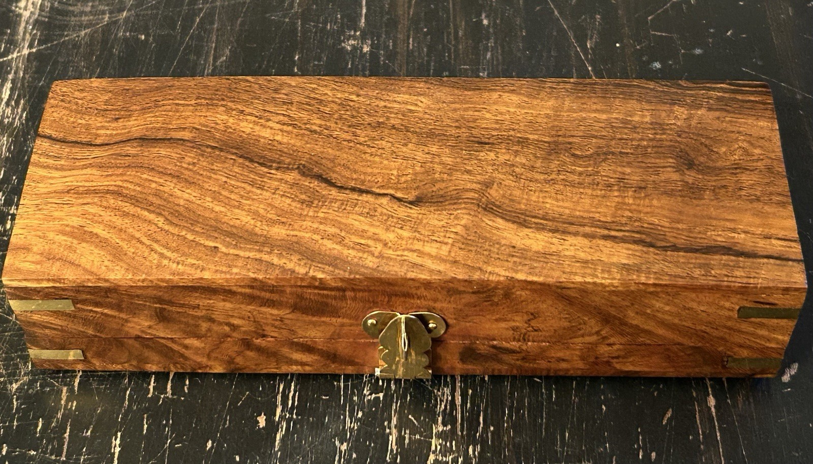 Walnut Wood & Brass Inlay Dominoes Set