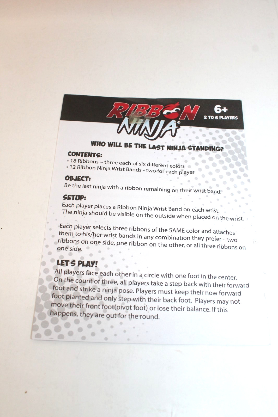 Ribbon Ninja Game Fat Brain Toy Company Ages 6 – 14; 12 wrist bands, 18 ribbons