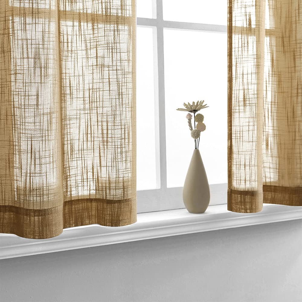 XTMYI Brown Kitchen Curtains for Windows Sets of 25″W x 30″L (Pack 2), Tan