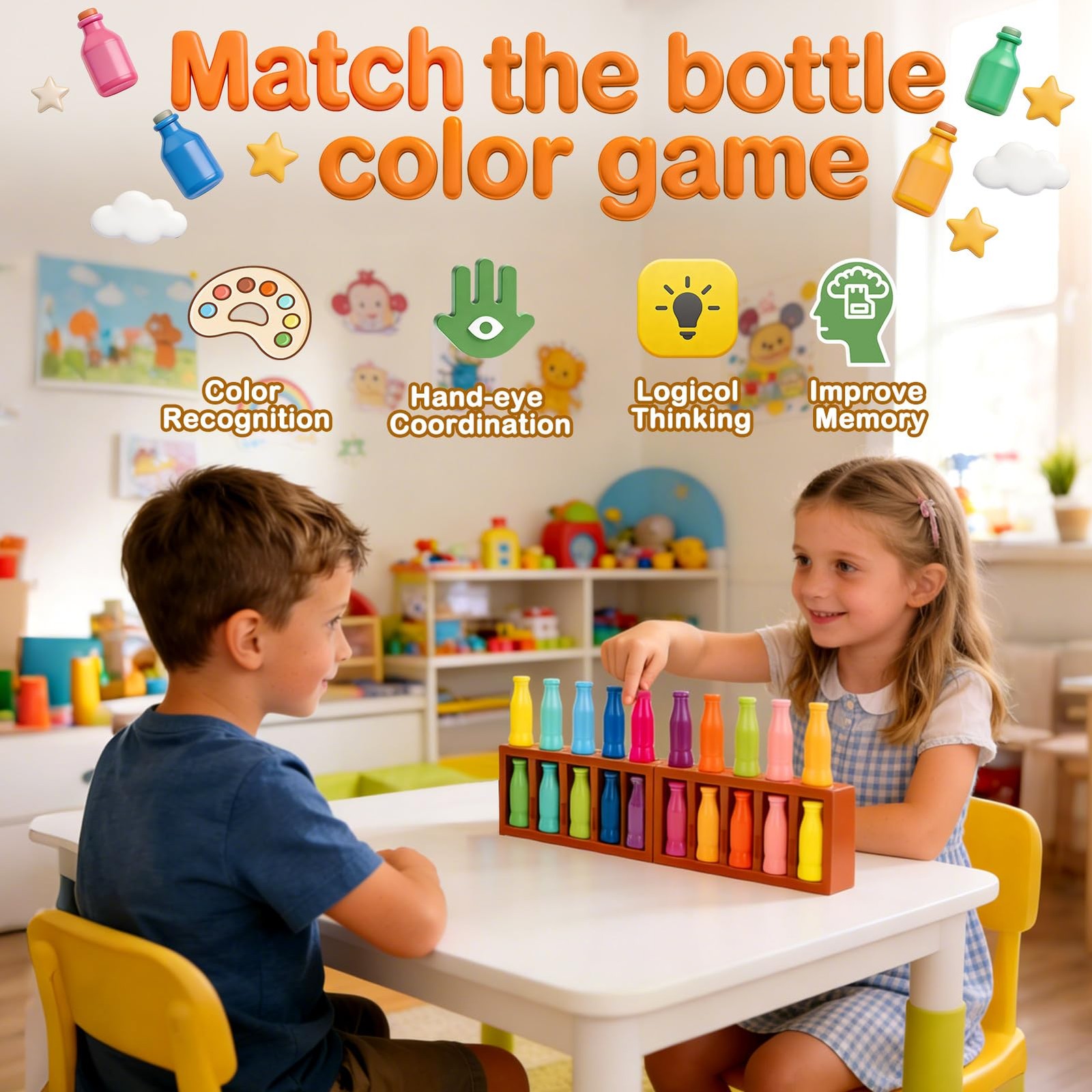 20pcs Bottle Color Match Game for Kids 8-12 | Family Memory & Logic Fun