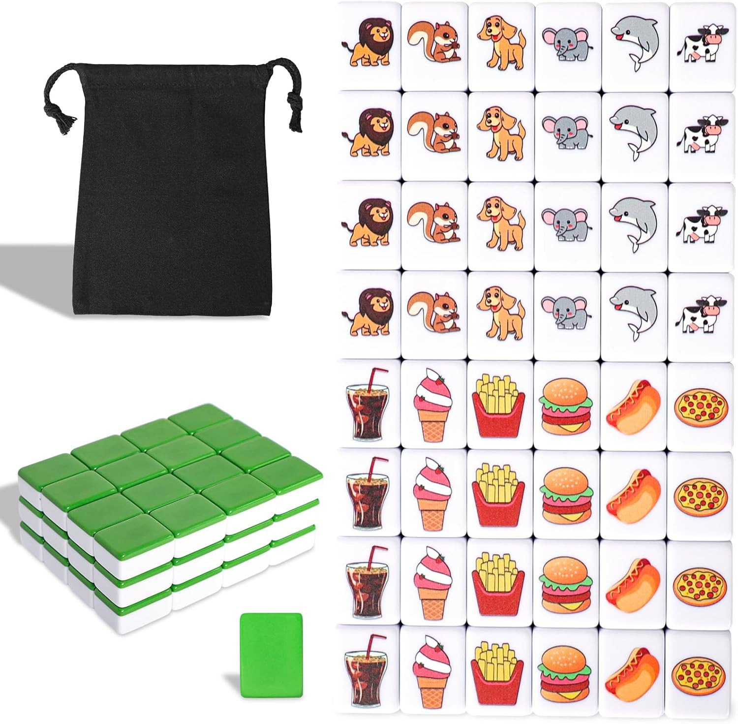 2 Players Mahjong Block Set, Mahjong Tile Game with 50 Premium Green Tiles(30Mm)