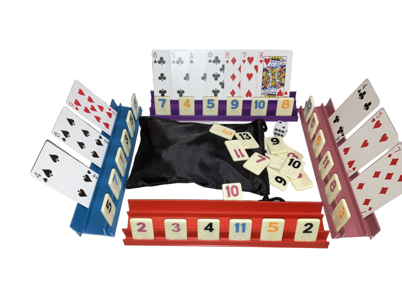 Rummy Tiles Games Set 4 Color Racks In Denim Bag Resin 106 Tiles Rummi 2 Bags