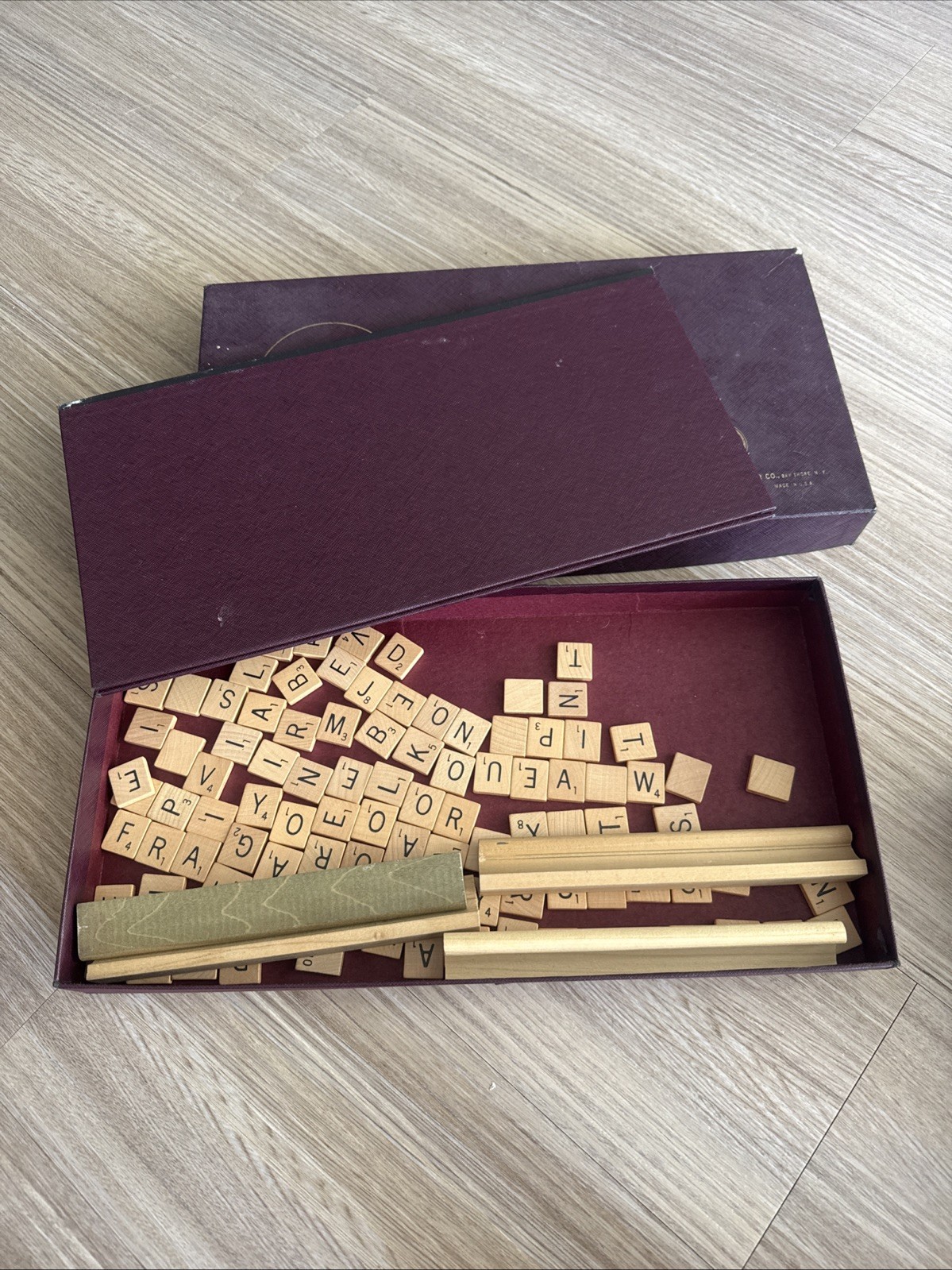 Vintage Scrabble Crossword Game Selchow & Righter Burgundy Box 1950s-60s