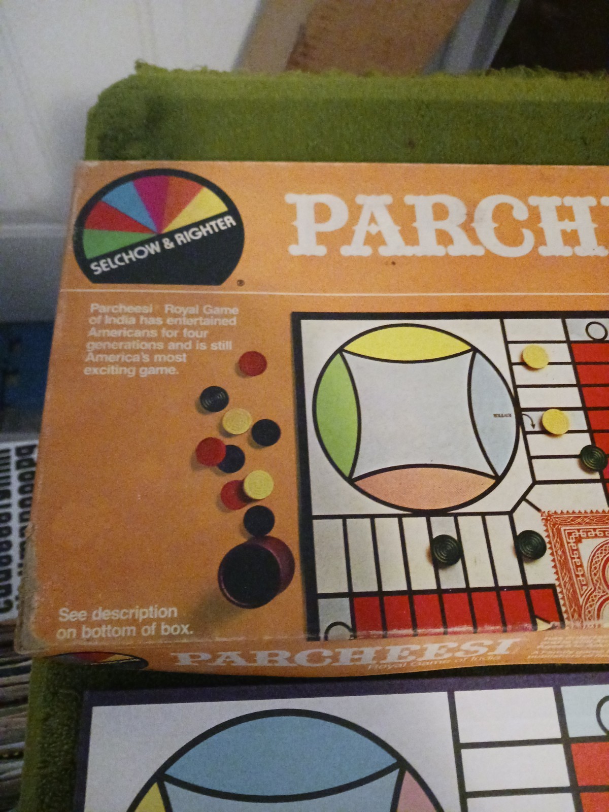 PARCHEESI 1982 Vintage Game Royal Game of India 100% Complete SELCHOW & RIGHTER