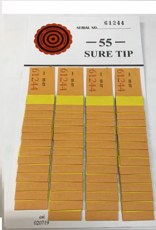 “12” #55 Sure Tip Boards (0-0/9-9) Bingo/Jar Tickets Free Shipping USA