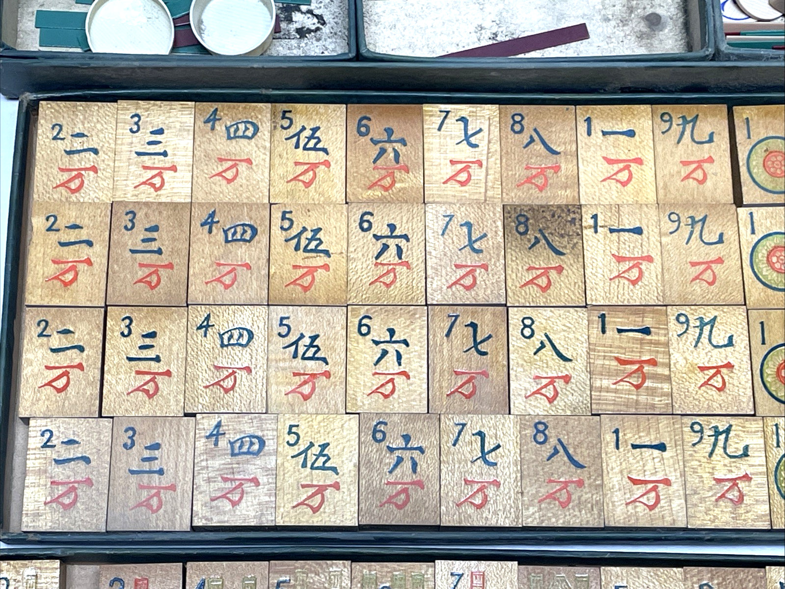 Antique 1920s Chinese Mahjong Set Wood Tiles Sticks & Original Box AsIs 144 Tile