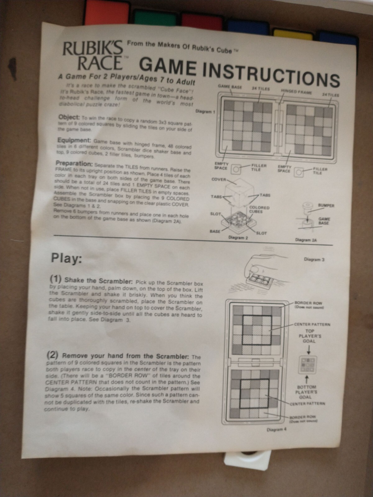 Rubik’s Race 1982 Tabletop Family Game Color Matching Rubik’s Cube Vintage Ideal