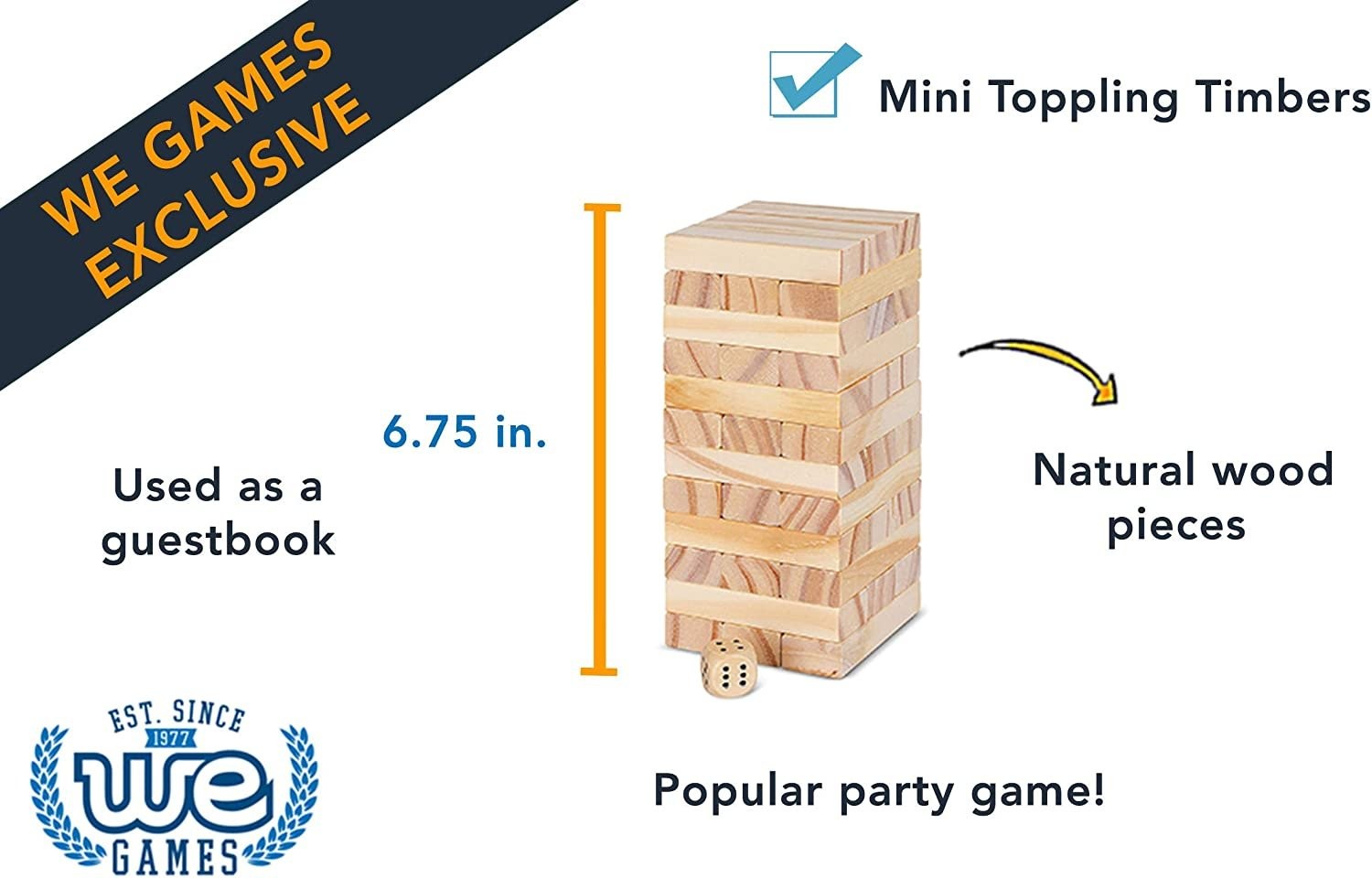 WE Games Mini Wood Block Party Game That Tumbles Down When You Play, 5.5 in.