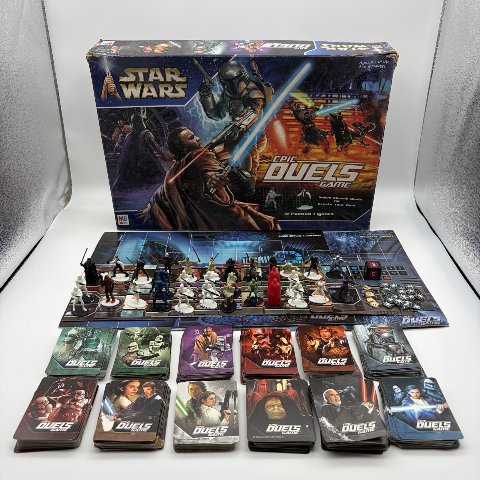Star Wars Epic Duels Board Game 2002 w/ Figures 370/372 Cards Read