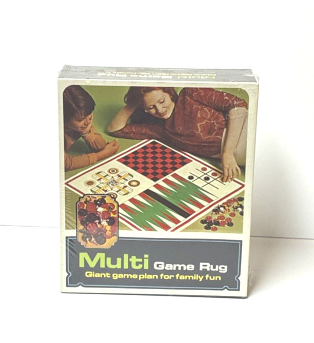 NOS Vintage Multi Game Rug Sealed Retro Giant Floor Board Game Checkers Ludo 70s