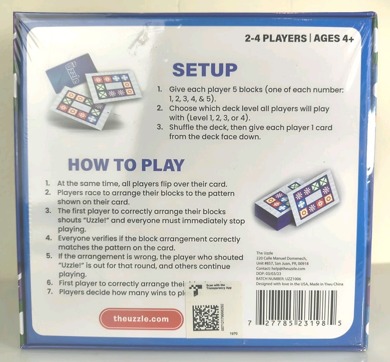 The Uzzle Board Game, Family Block Puzzle for Children & Adults NEW Sealed