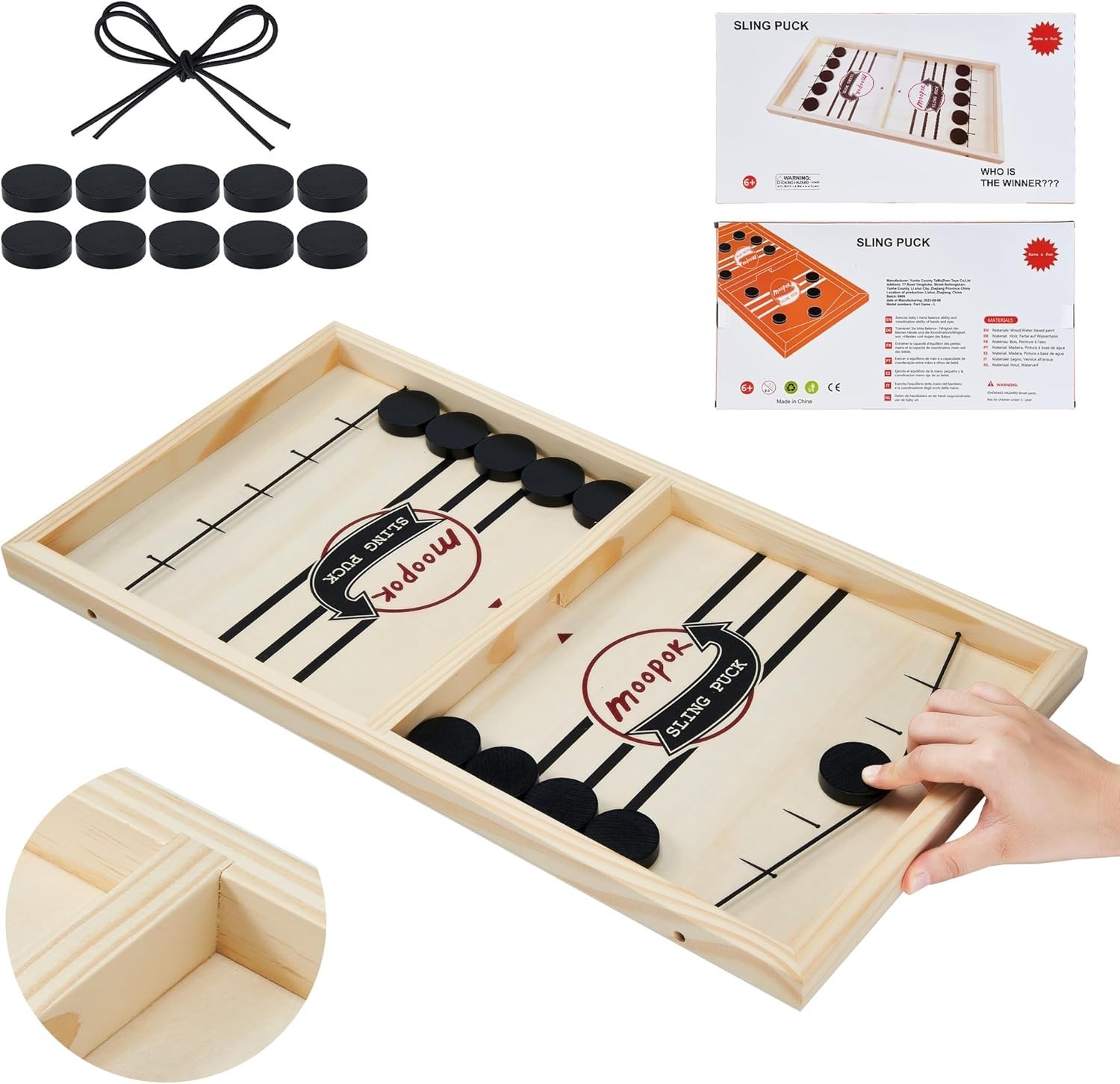 Fast Sling Puck Game Wooden Tabletop Hockey Board Game Family Party Desktop Toy