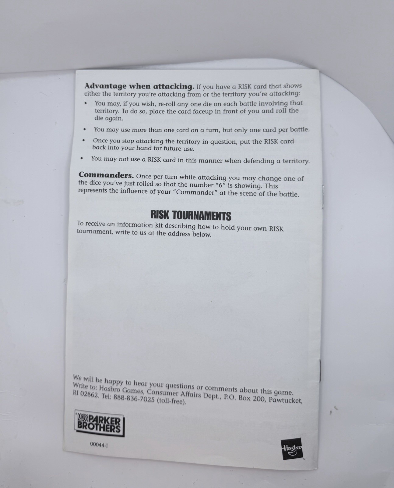 1999 Risk The Game Of Global Domination Instruction Manual Only