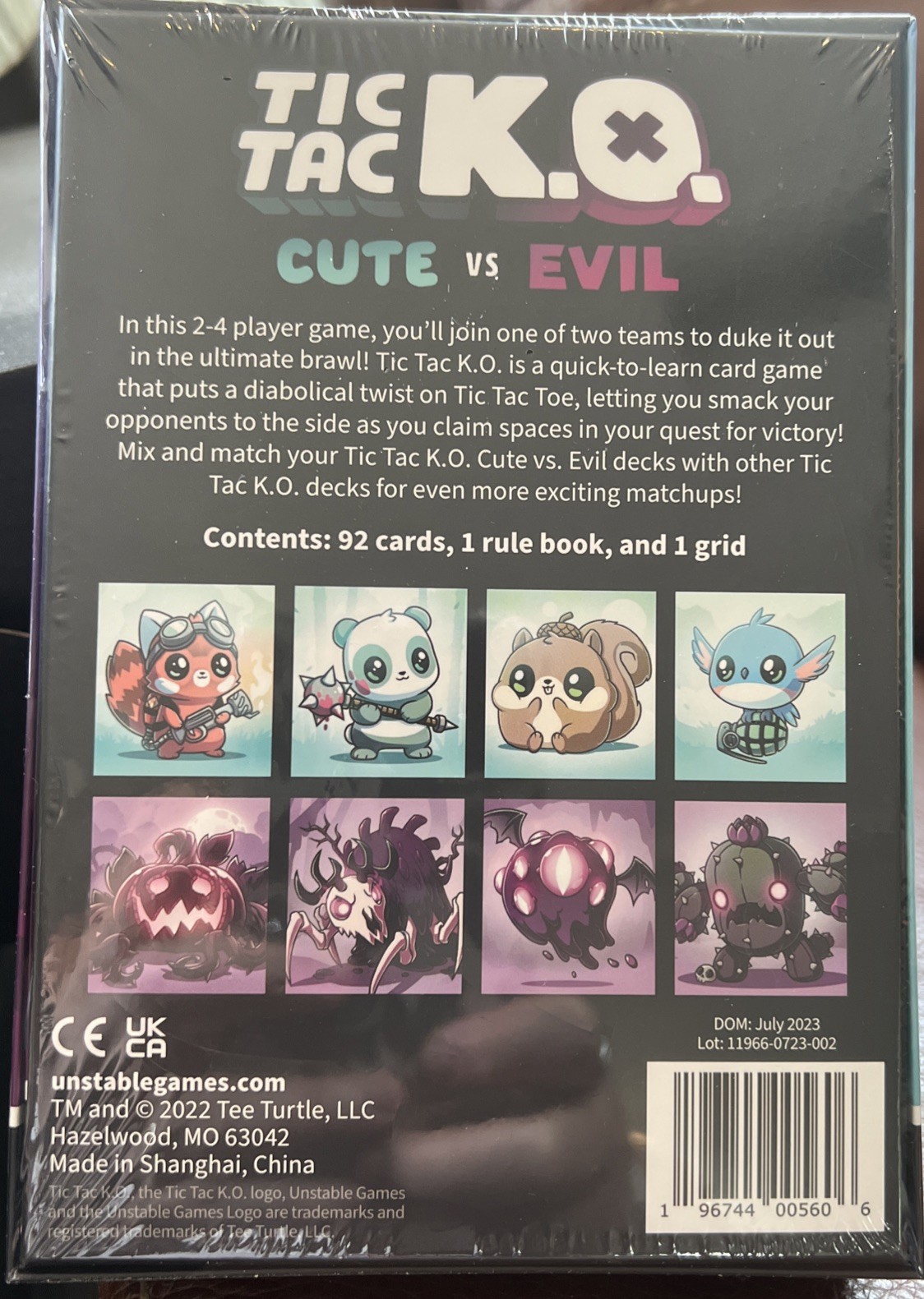 Tic Tac KO Cute vs Evil Card Game 8+ K.O. 2-4 Players Unstable Games New Sealed