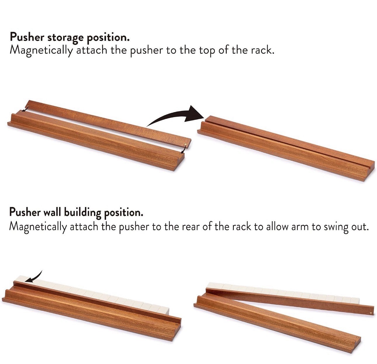 Classic Chestnut Color Wooden Mahjong Game Racks with Pushers, 18″ – Set of 4
