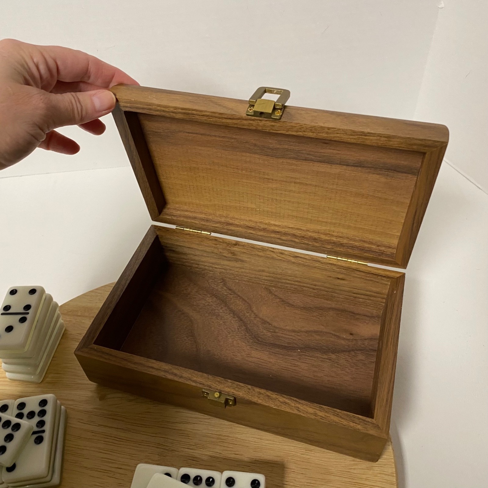 Vintage 70’s PAVILLION Set Of 55 Metallic Silver And White Dominos In Wood Case