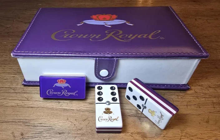Crown Royal Jumbo Domino Set, Double 6, Metal Spinner, Leather Case