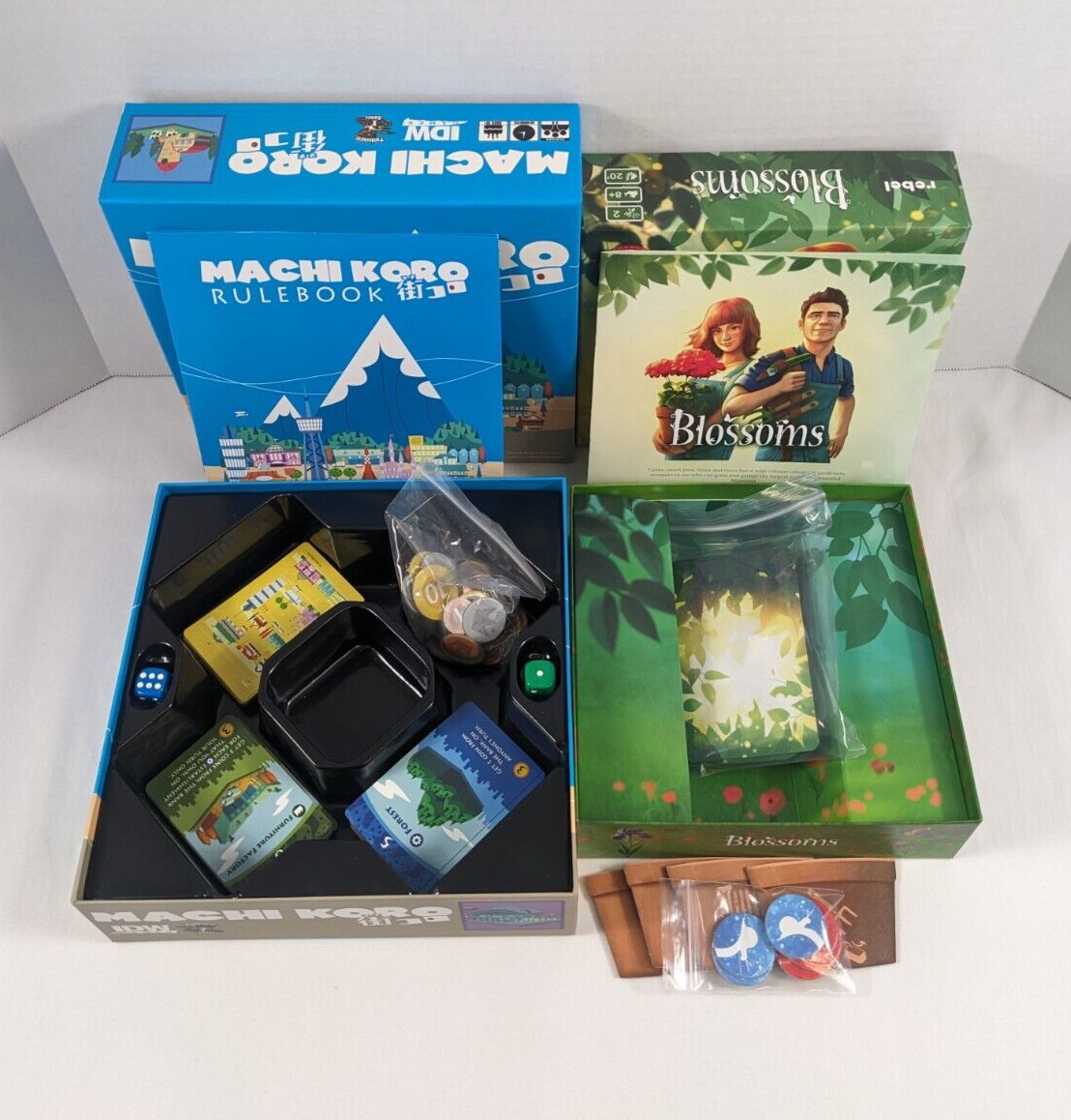 BOARD GAME LOT Used Complete MACHI KORO & BLOSSOMS IDW Rebel