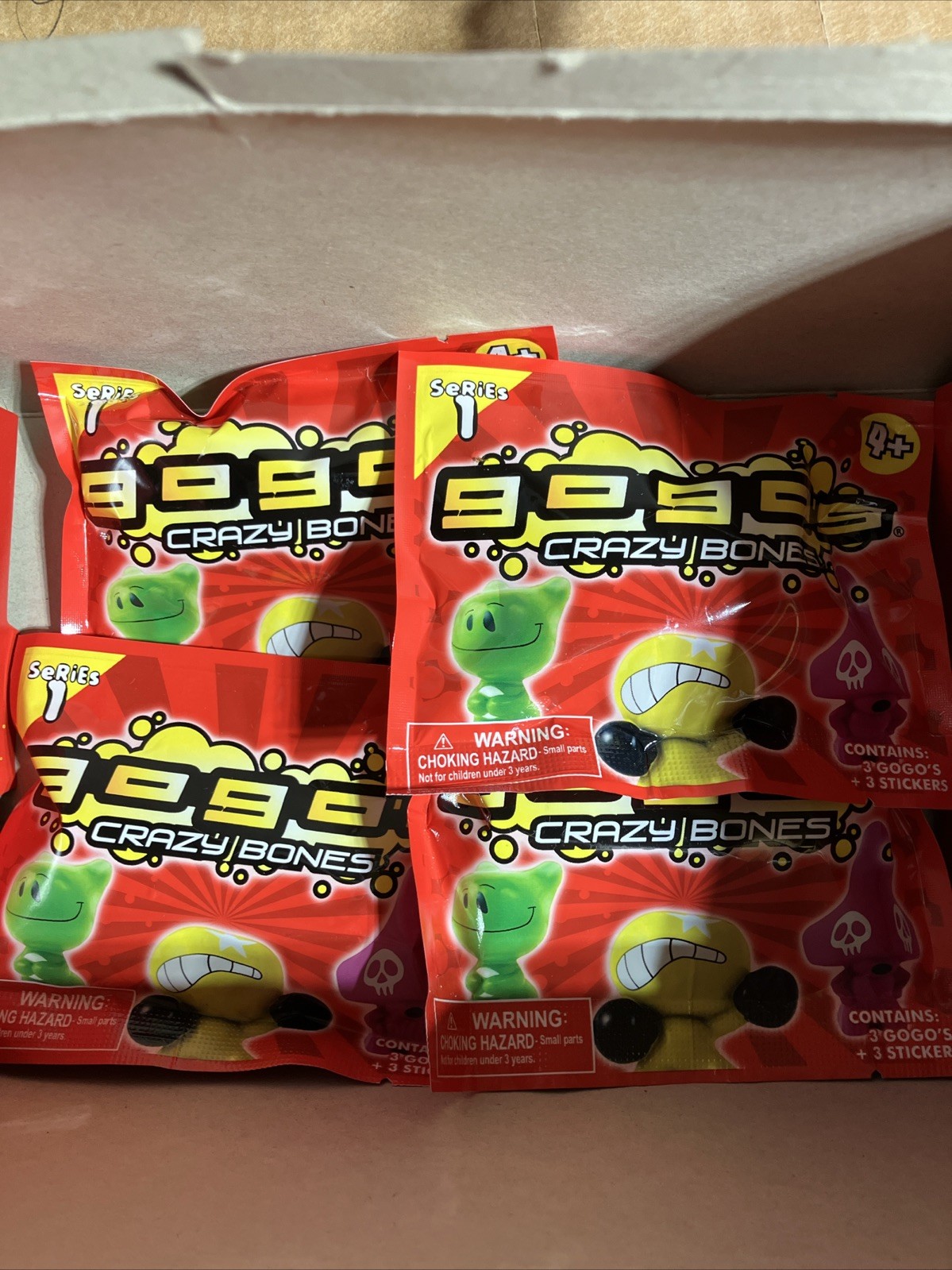 Lot of 4 Gogos Crazy Bones Mystery Pack Series 1 Brand New Sealed Bag; Rare!