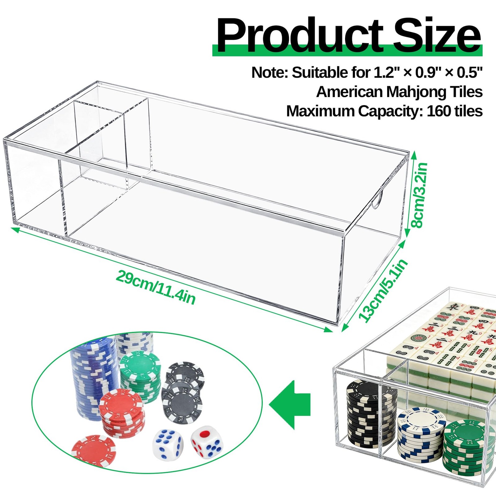 Mahjong Case Fits 1.2×0.9×0.5 Inch American Mahjong Tiles, Acrylic Box for 16…