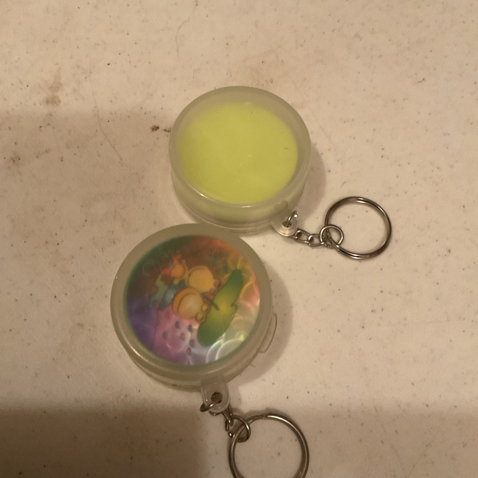 2 Vintage POG Game Pieces Slammers Storage Container Keychain Pogs Keyring Lot