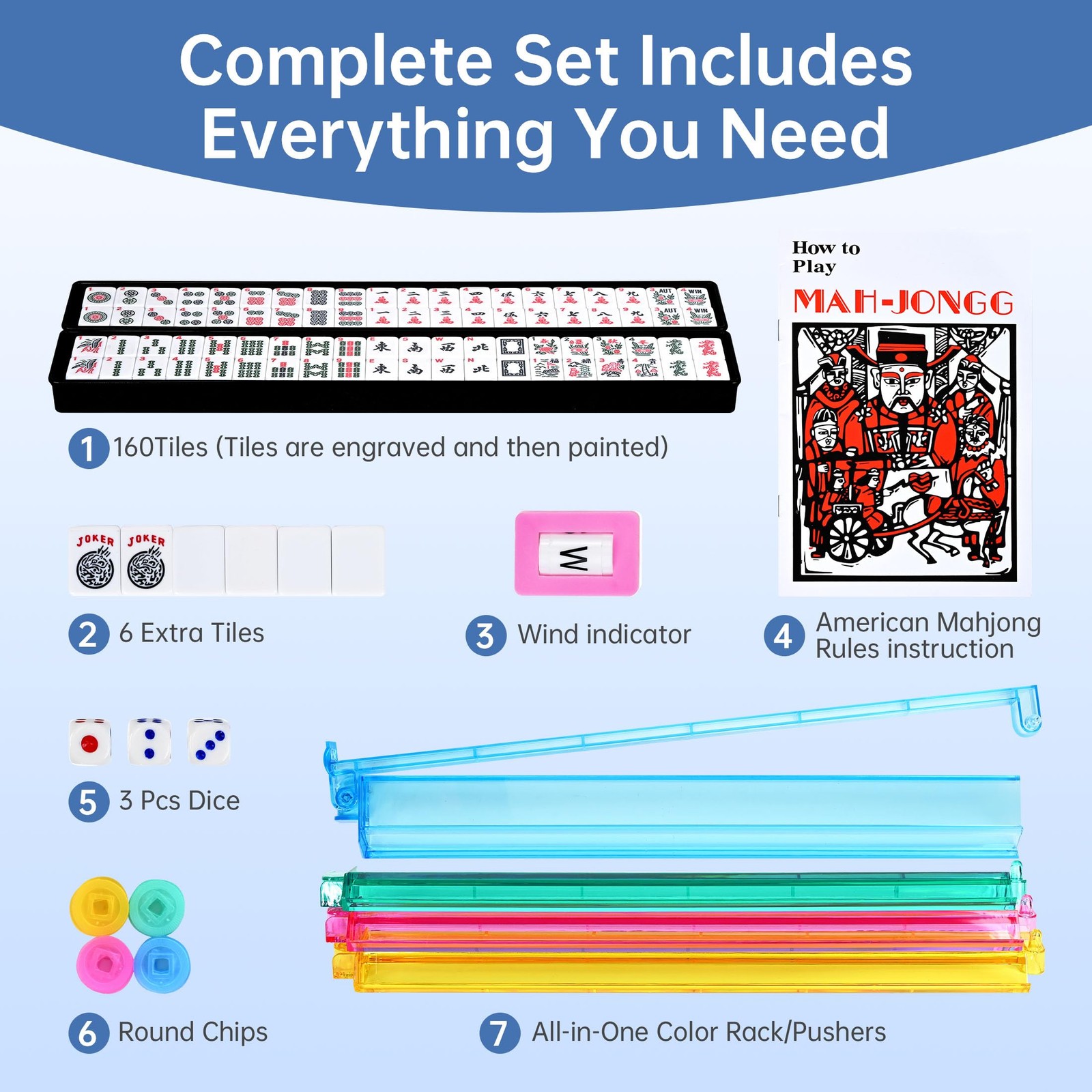 Faaexu American Mahjong Tile Set Include 166 Tiles 4 All-in-One Mahjong Racks…