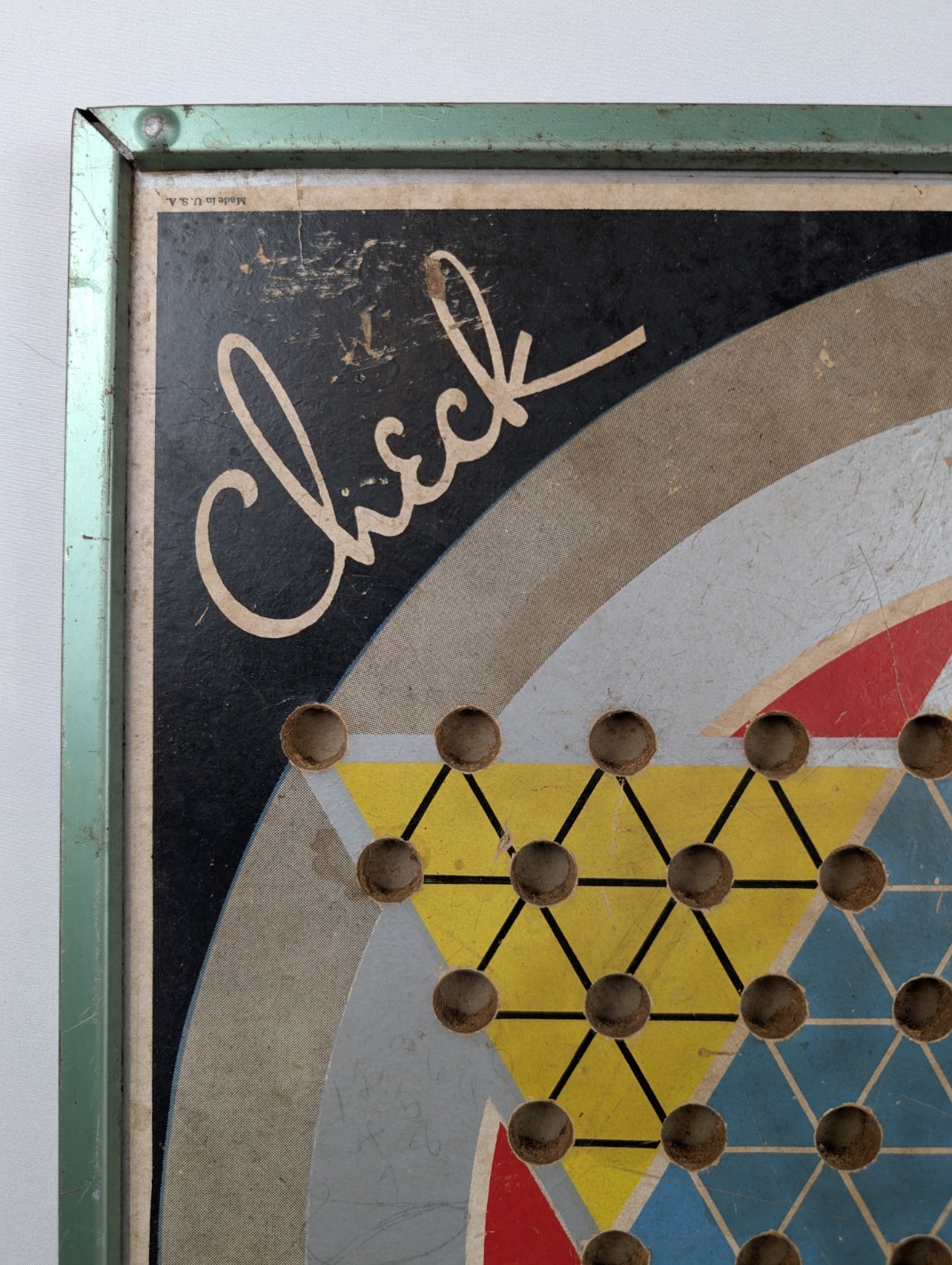 Vintage Chinese Checkers MING CHECK Board Game Reverses To Checkers Metal Frame