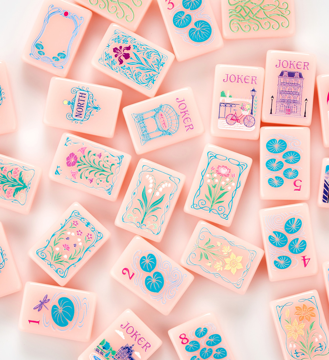 NEW! Pink Paris Mahjong Tiles – 160 American Engraved Tiles – Beautiful!