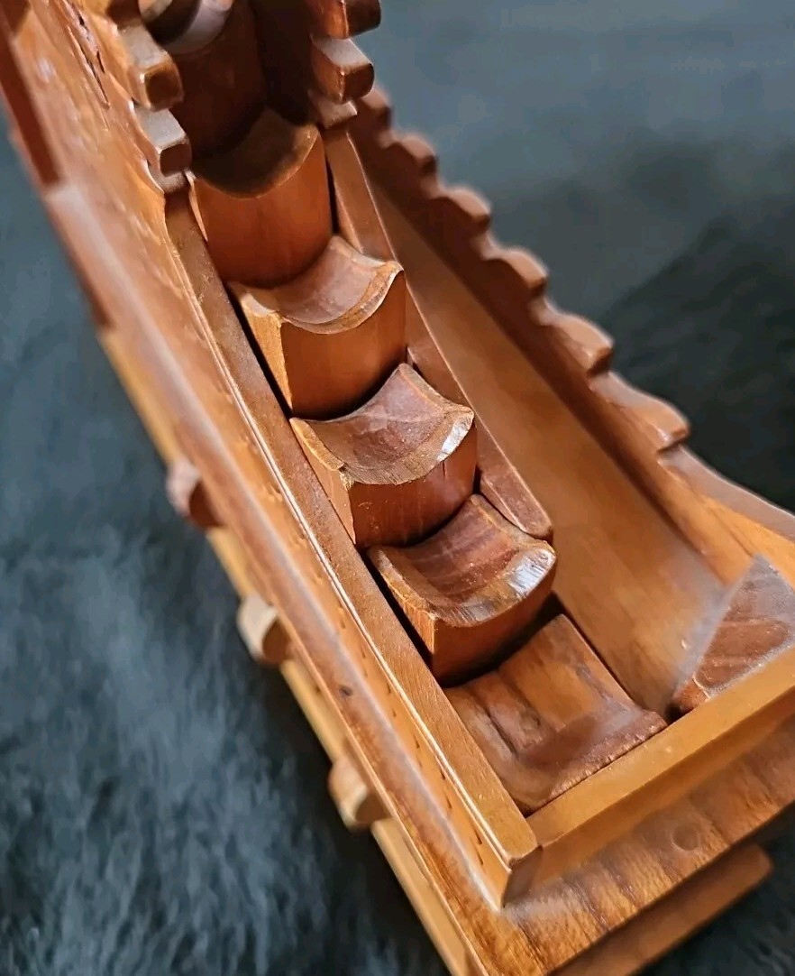 Unique Asian Dragon Themed Handmade Wooden Camshaft Marble Ball Mover Roller Vtg