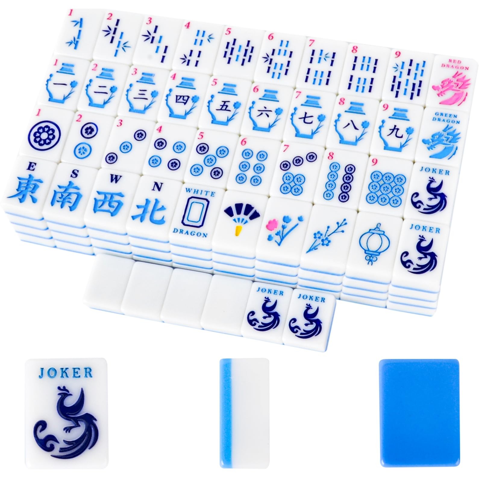 American Mahjong Tile(Only Tiles), 166 Quality Engraved Tiles Blue Backboard,…