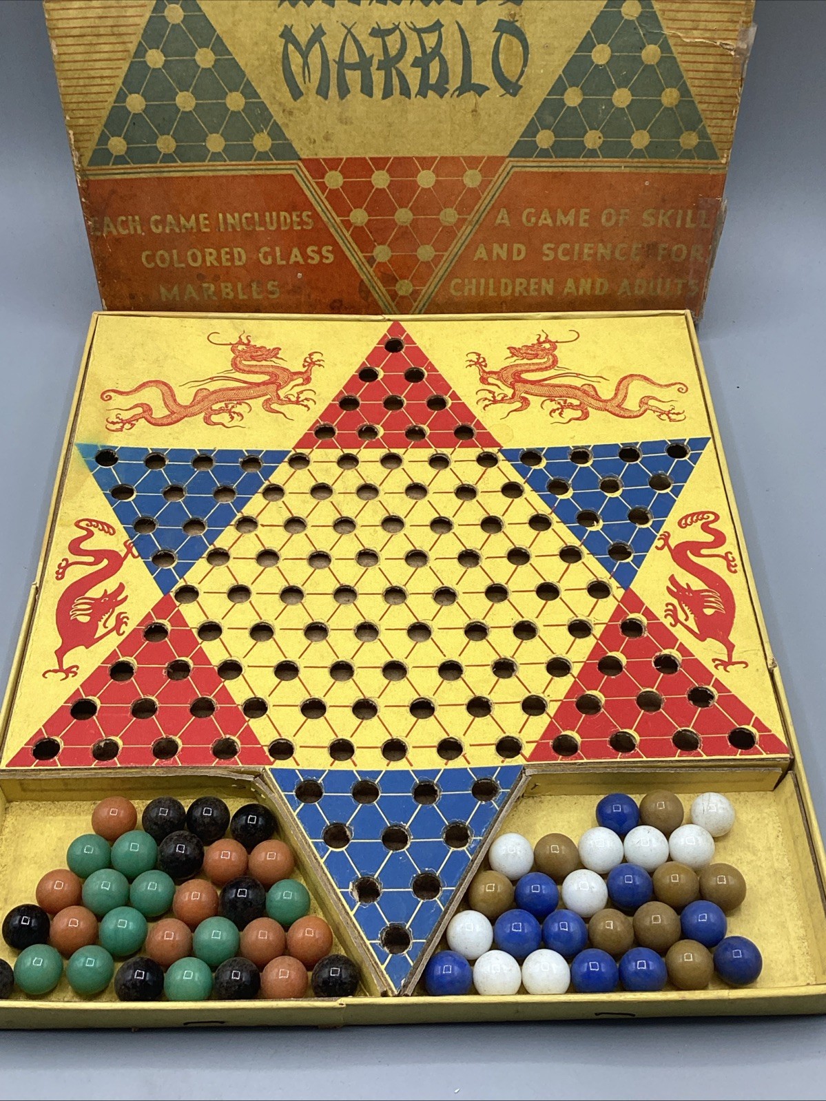 Vintage 1940s Chinko Checko Marble Game, Berry Pink Inc. With Original Marbles