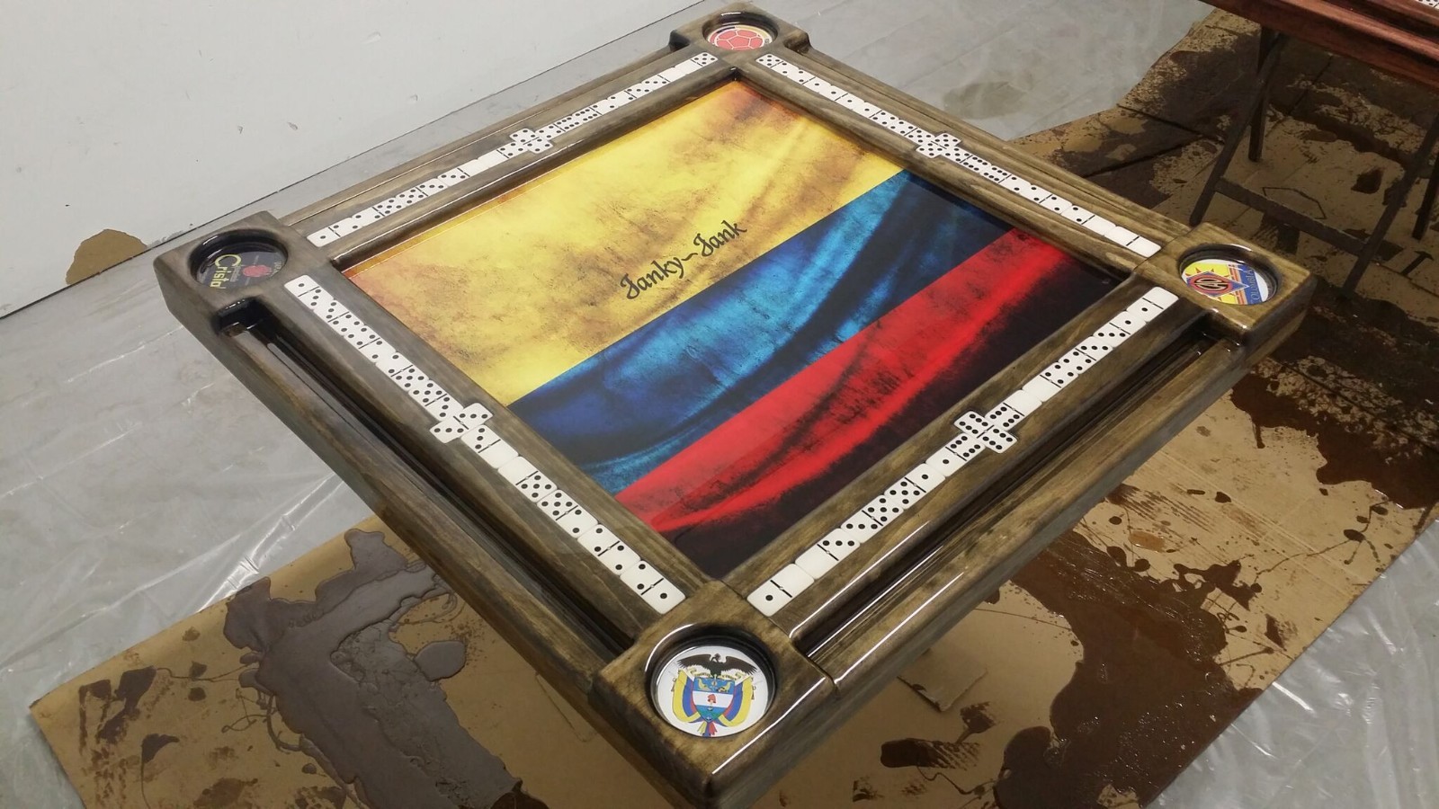 Domino Tables by Art with Colombia Weathered Flag & we will add your name free