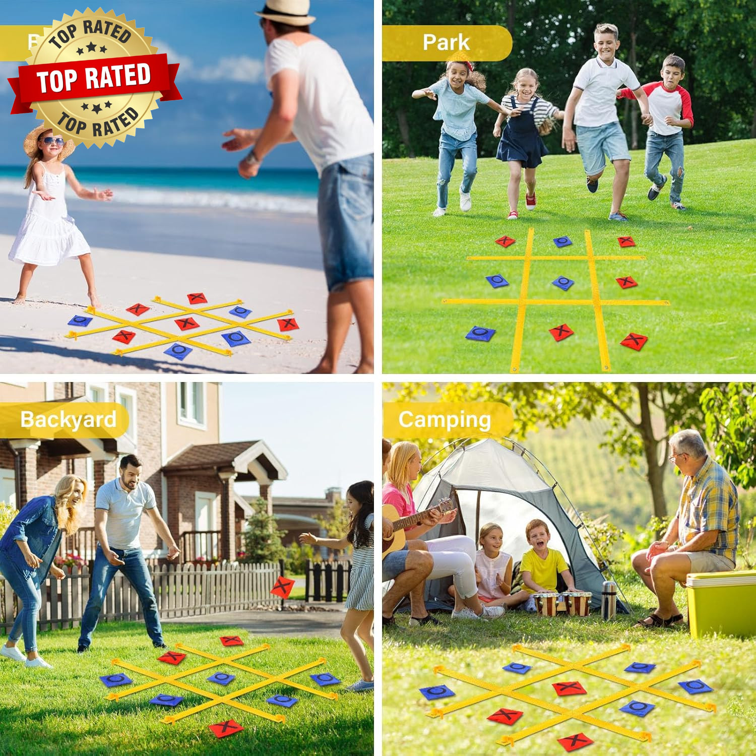 Giant Tic Tac Toe Outdoor Games for Kids Adults Family, Portable Tic Tac Toe Bea
