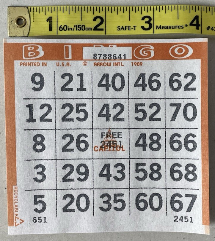 600 PAPER Bingo Cards by Capital Games Square 1 On Single Sheets 6 Asst Colors