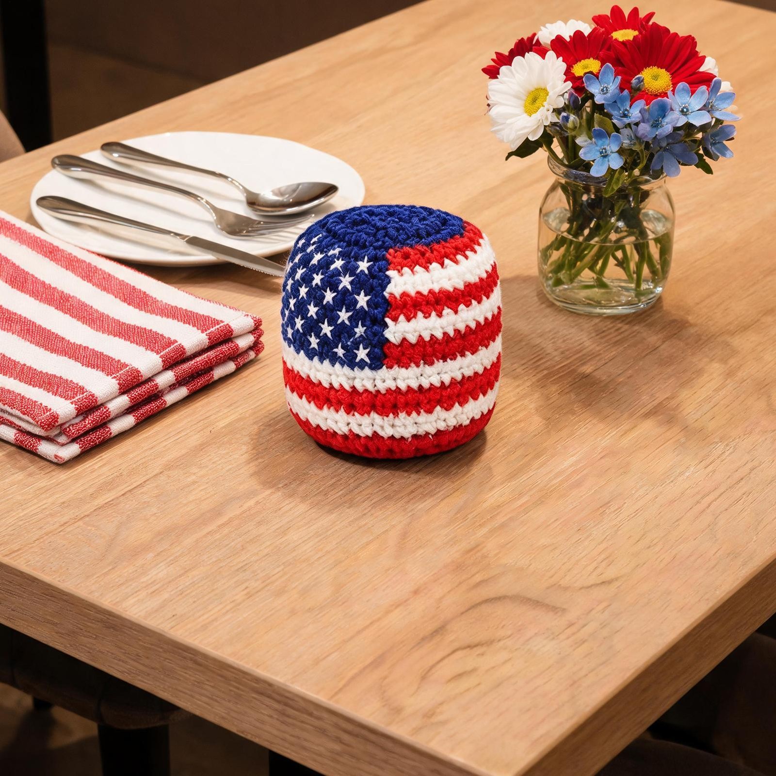 Harliver Patriotic Hand-Made Knitted Footbags, US Flag Shaped Crochet Hacky Sack