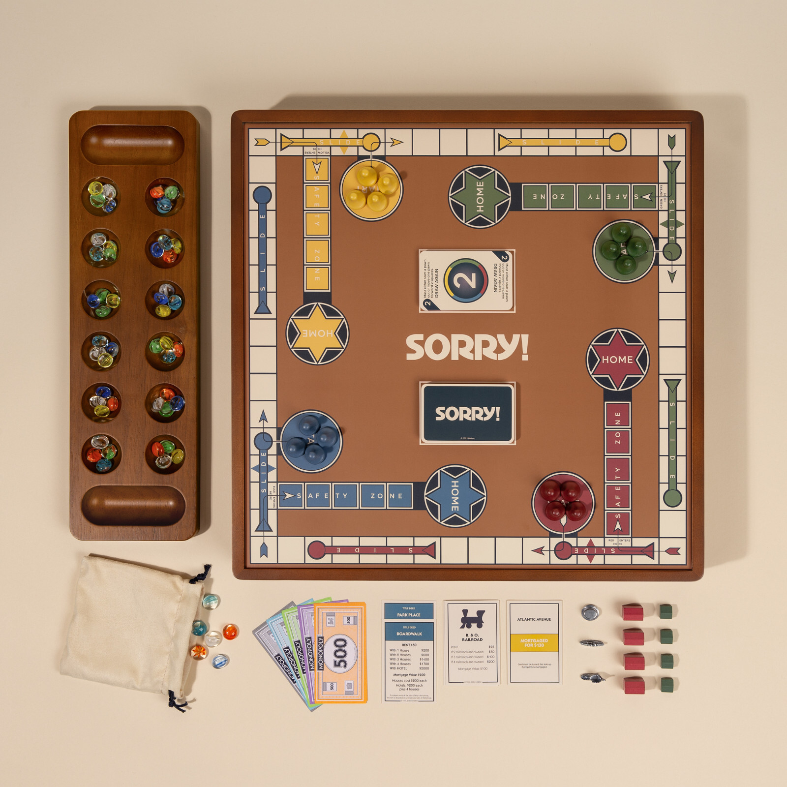 WS Game Company 3-in-1 Premium Game Collection: Monopoly, Sorry!, and Mancala