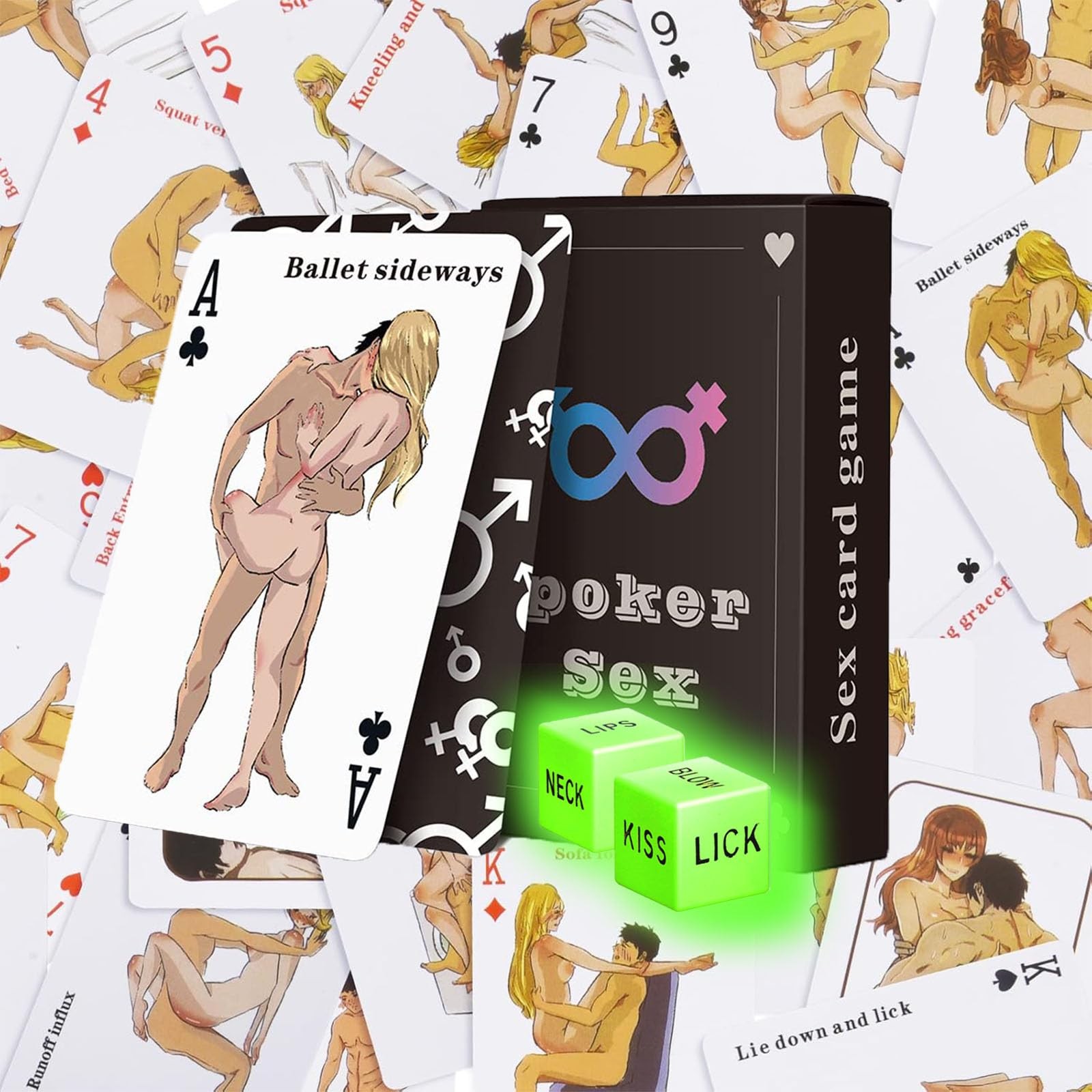 Sex Cards Sex Dice Set Couples Games – 54 Positions Cards Sex Game with 2 Glo…