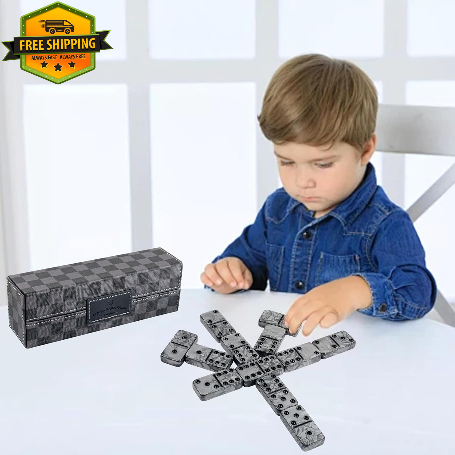 Double 6 Jumbo Domino Set 28 Marbleized Tiles with Travel Case Family Game Set