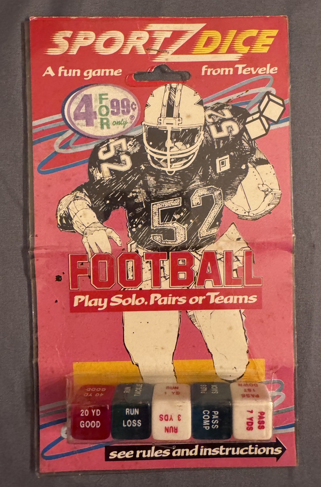 Sportzdice Football 5 Dice Set Game by Tevele 1986 (Pg59E)