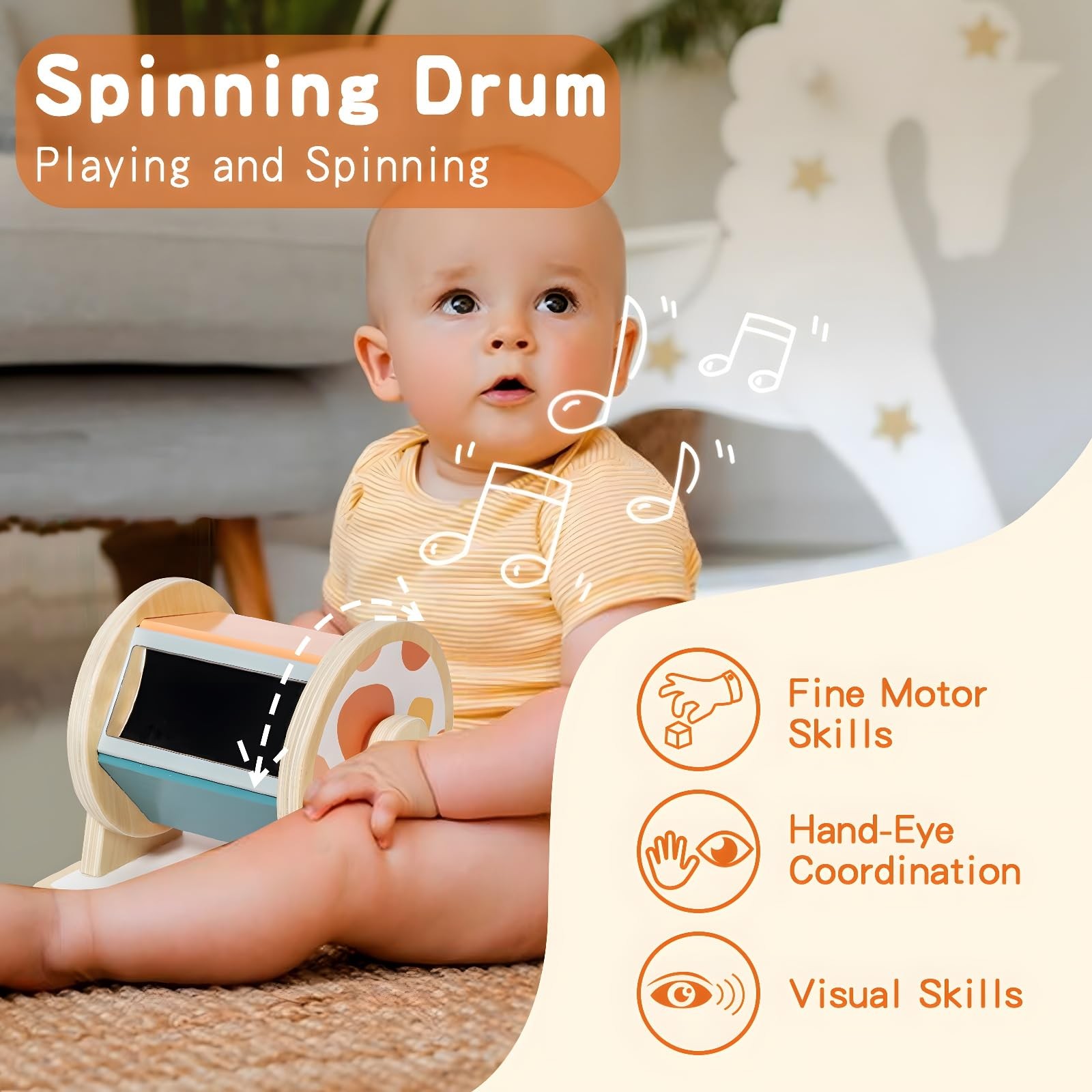 Montessori Baby Toys 6-12 Months 3 in 1 Spinning Drum Medium Twefex Babies Play