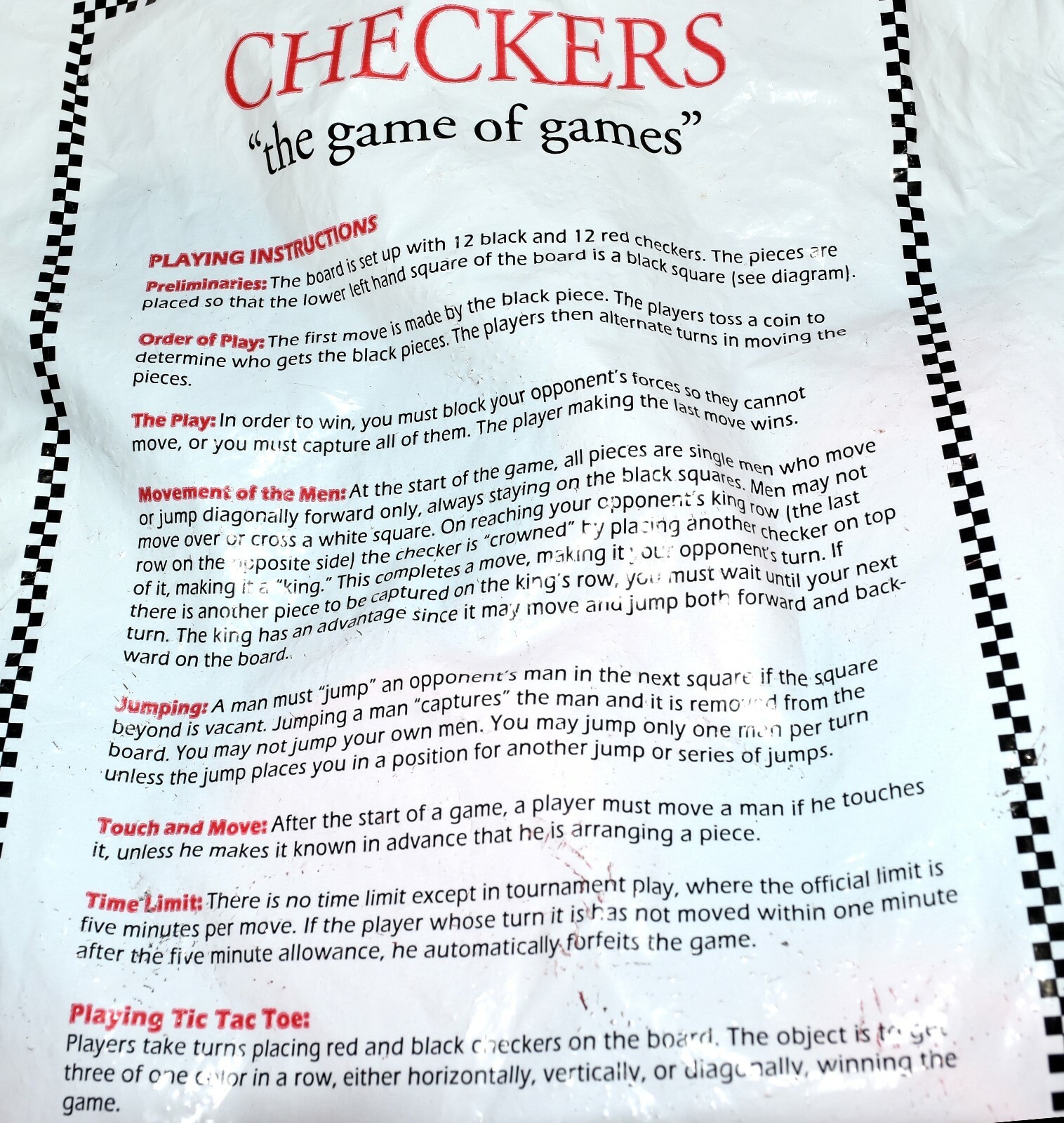 Jumbo Checkers Rug Game with 3″ Game Pieces by Multiflex Designs New Sealed Bag