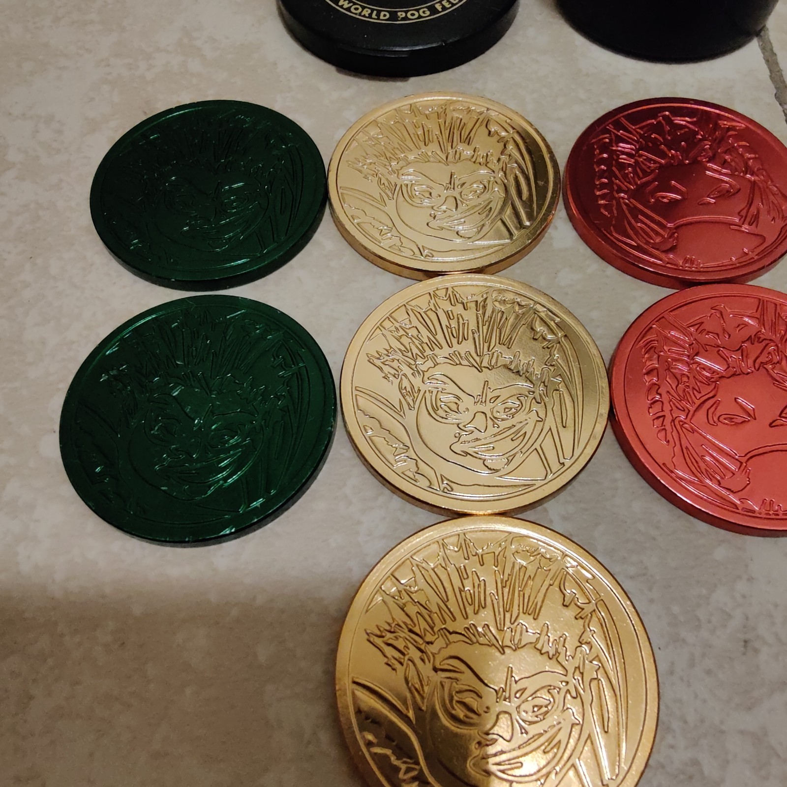 Lot of 12 Pogs Sumo Dudes Upper Deck Metal Slammers Multiple Colors + Tube VTG