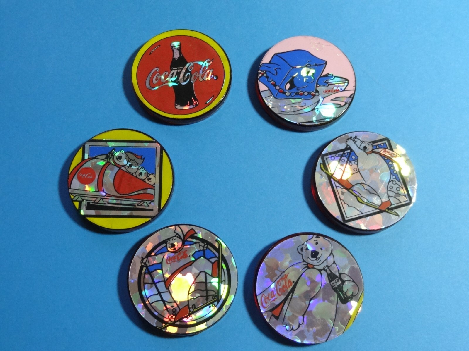 Pogs * 1995 * Coca Cola * Plastic Slammers * Set of 6 * Complete