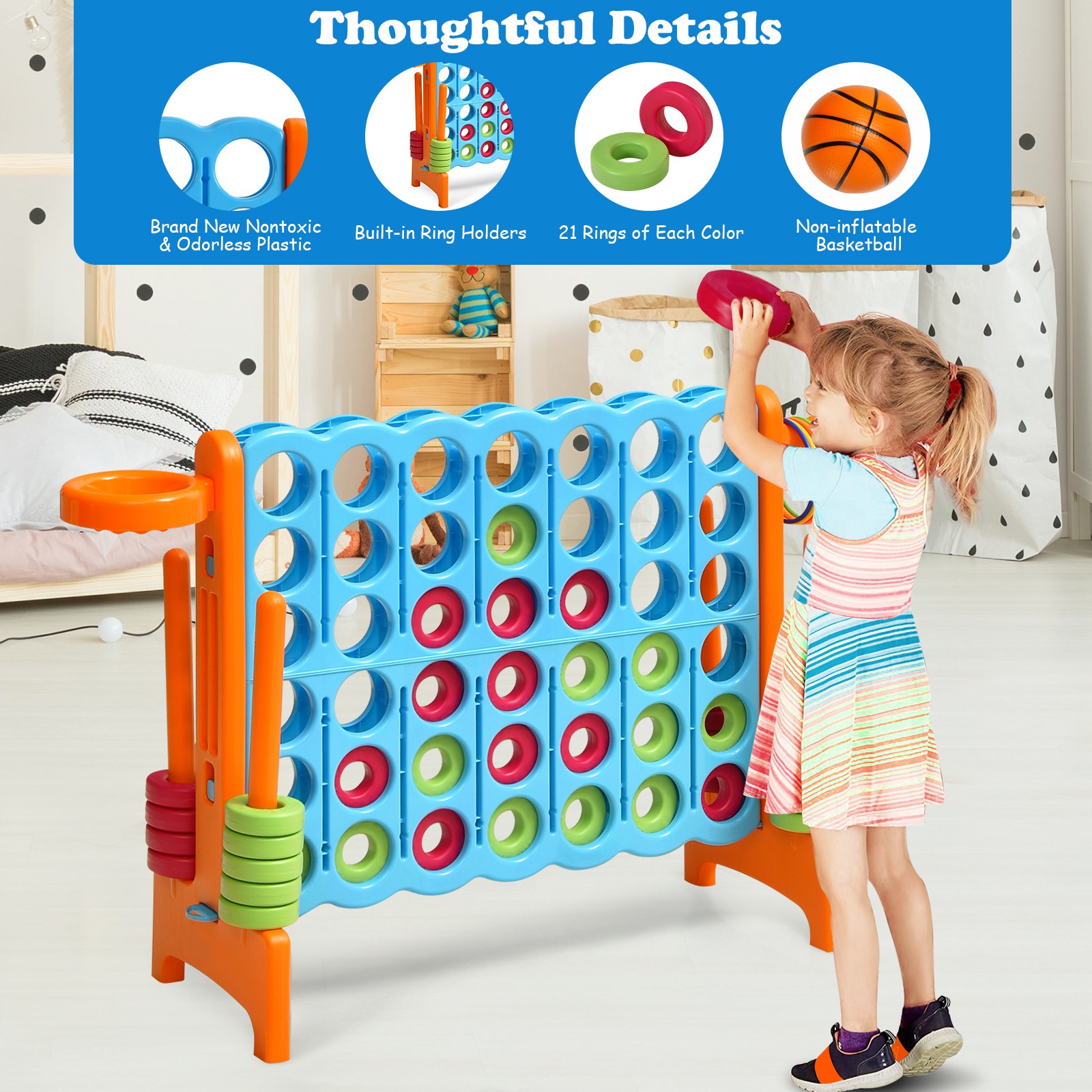 Costway 2.5Ft 4-to-Score Giant Game Set Basketball Hoop Ring Game Indoor Outdoor