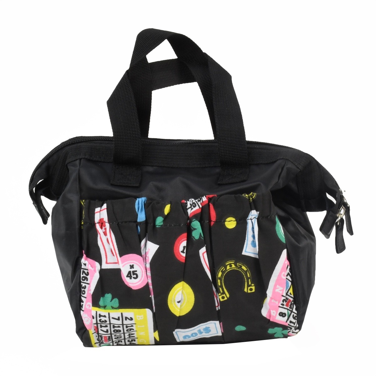 Black 6 Pocket Bingo Dauber Tote Card Dabber Zipper Bag Game Night Accessory