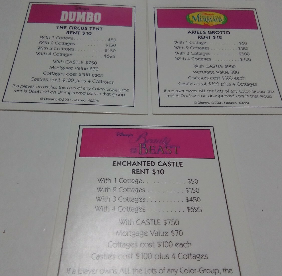 Light Purple Properties Monopoly 2001 Disney Edition Parker Brothers Game Parts