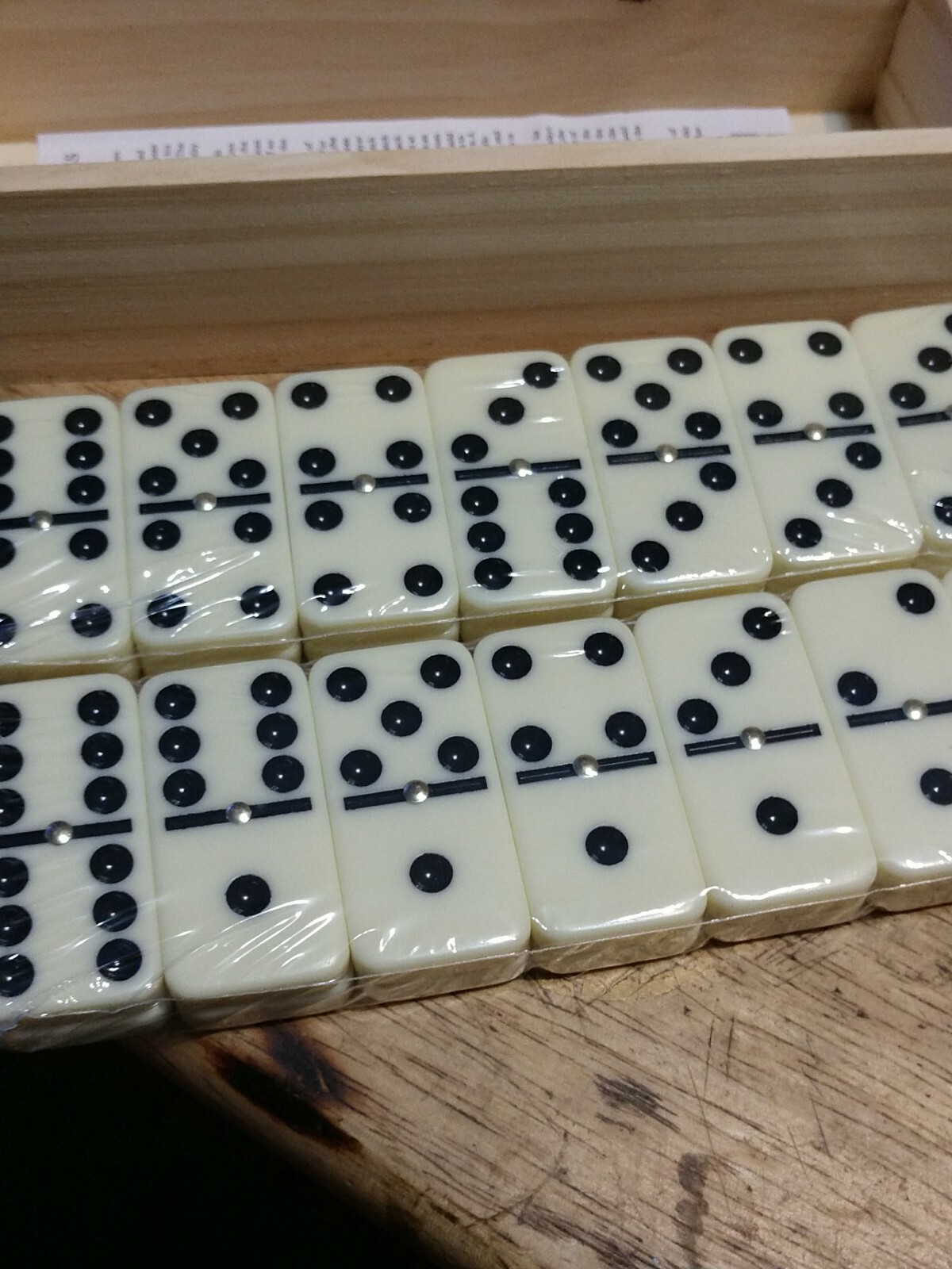 Premium Set of 28 Double Six Dominoes with Wood Case, Brown, 28 Piece (12-2408).